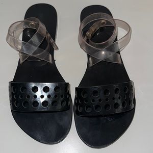 Melissa black and clear ankle tie rubber jelly sandals